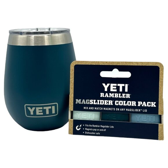 YETI RAMBLER 10oz. WINE TUMBLER with 3PK MATCHING MAGLIDERS - AGAVE TEAL - Picture 1 of 1